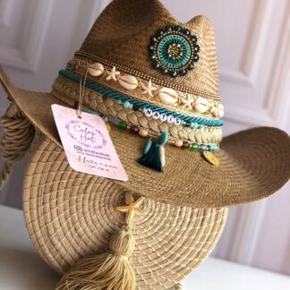 Ref 2-1 / Sombrero Aplique tejido verde y cordón